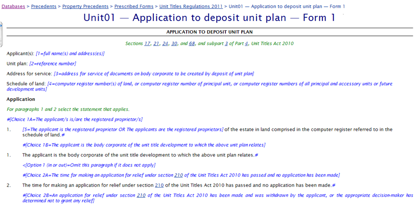 Unit Titles Regulations 2011- Property precedent Unit01