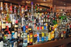bottles on a bar