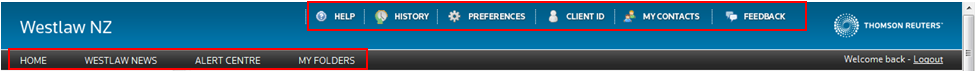 Westlaw NZ top navigation bar
