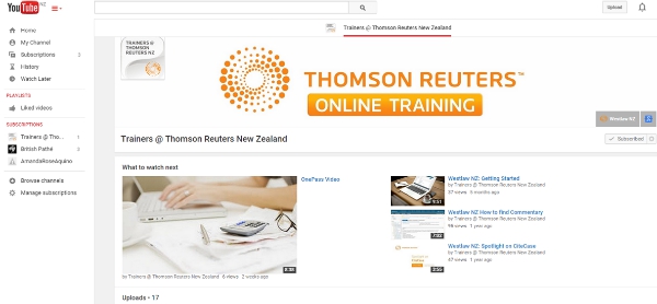 Thomson Reuters NZ Training YouTube channel