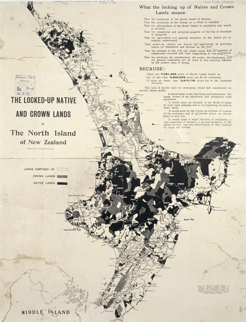  Map from The NZ Herald 1905 of The Locked-up Native and Crown Lands of the North Island NZ 