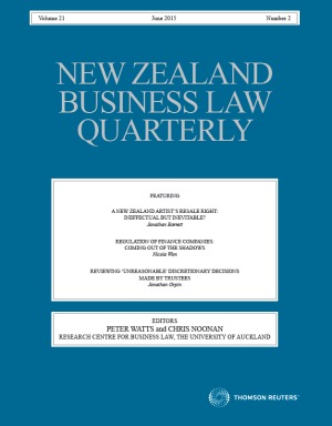 New Zealand Business Law Quarterly - June 2015 cover