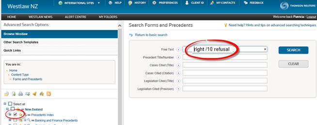Westlaw NZ - how to search for precedents
