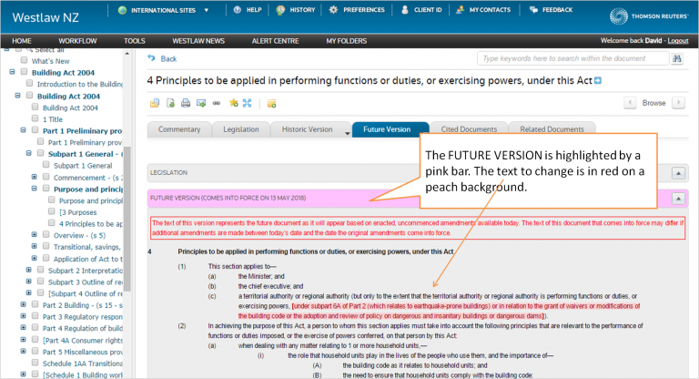 Westlaw NZ - legal research platform - legislation - future amendment